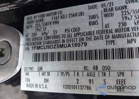 2021 Ford Escape Titanium Hybrid из США, поврежденный, VIN 1FMCU9DZ5MUA18079